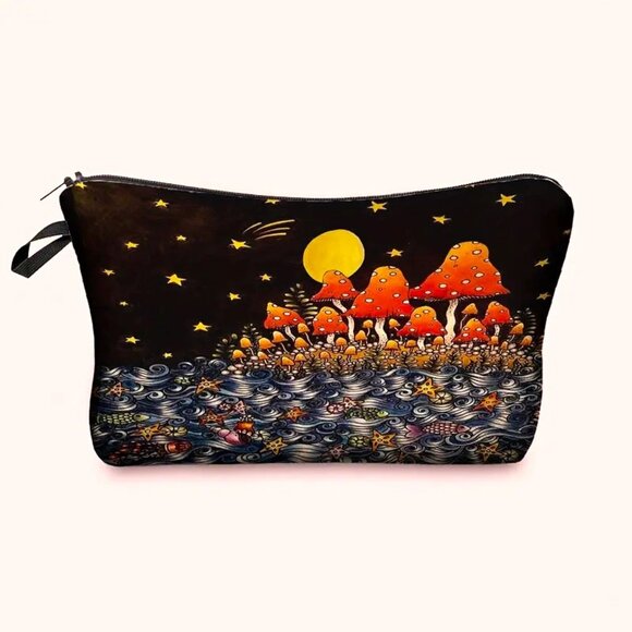 Cosmetic Bag Makeup Mushroom Forest Moon Trip Wonderland Travel Storage Star NEW - Picture 1 of 2